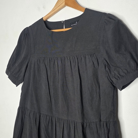 Tuckernuck Pomander Place “Quinn” Black Puff Sleeve Tiered Swing Mini Dress  S - Picture 3 of 6
